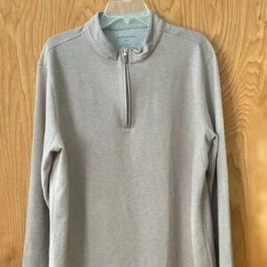 Mizzen + Main men’s ProFlex quarter zip pullover, sand heather beige, size XL